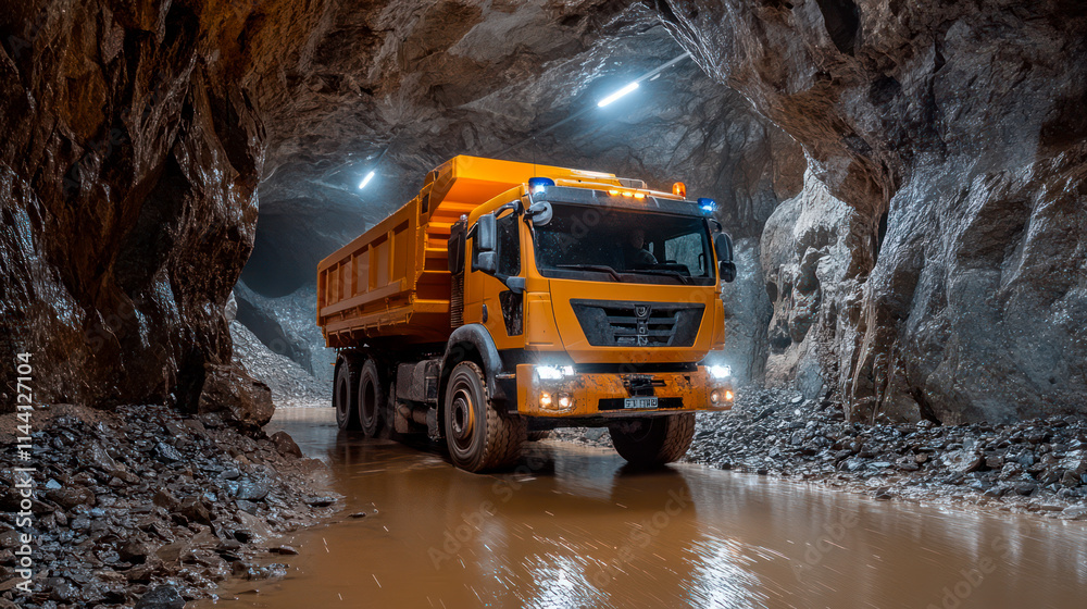 Industrial truck in mine deep under the Earth's surface Industrial truck in mine deep under the Earth's surface