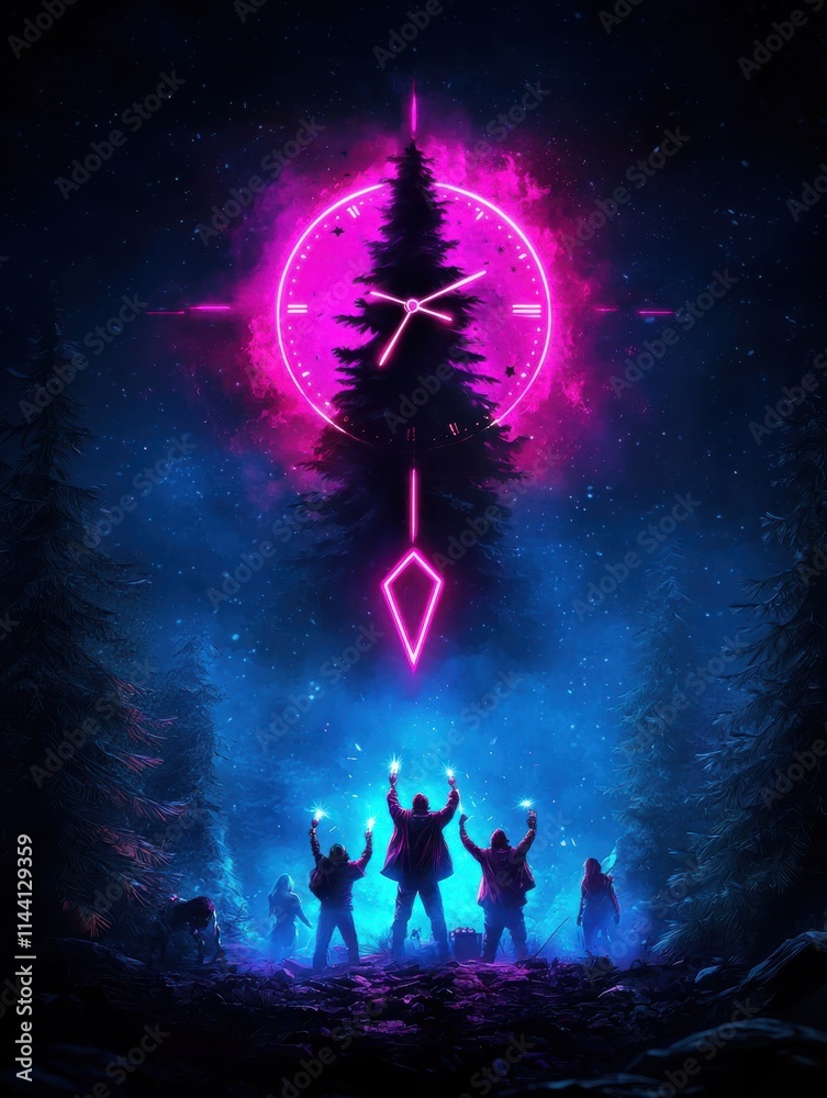 Mystical gathering of light bearers enchanted forest digital art nighttime ground level cosmic enlightenment Mystical gathering of light bearers enchanted forest digital art nighttime ground level cosmic enlightenment