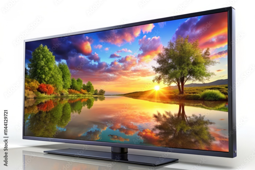 Fototapeta premium 3D Render Wide-Angle TV: Realistic Television Screen Mockup, High-Resolution Display