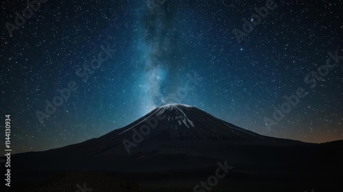 El Teide volcano dominates a night sky brimming with stars, captured in a long exposure, night photography, celestial, astro