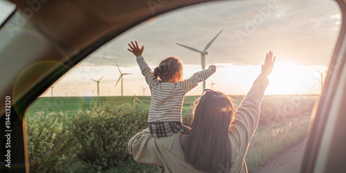 Wind Energy and Innovative Technology for Future Energy Sustainability. Turbine, Clean, child, mother, Energy, Ecology, Wind Farm, Environment, Eco