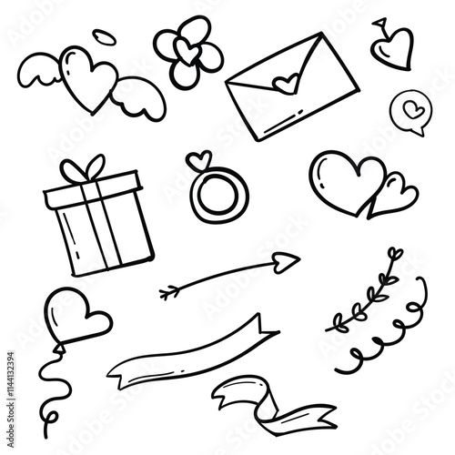 Valentine day romantic doodle cartoon set design