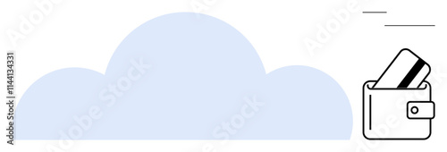 Light blue cloud with a wallet containing credit cards emphasizes secure cloud-based digital transactions. Ideal for cybersecurity, fintech, digital payments, online shopping, financial management