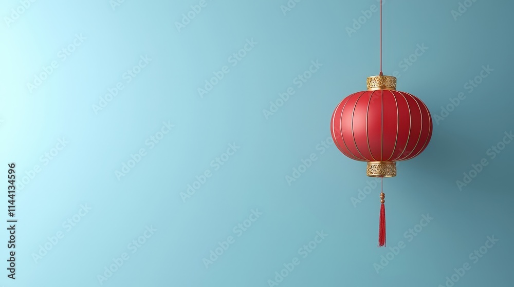 Obraz premium Bright Red Lantern Hanging on Blue Background