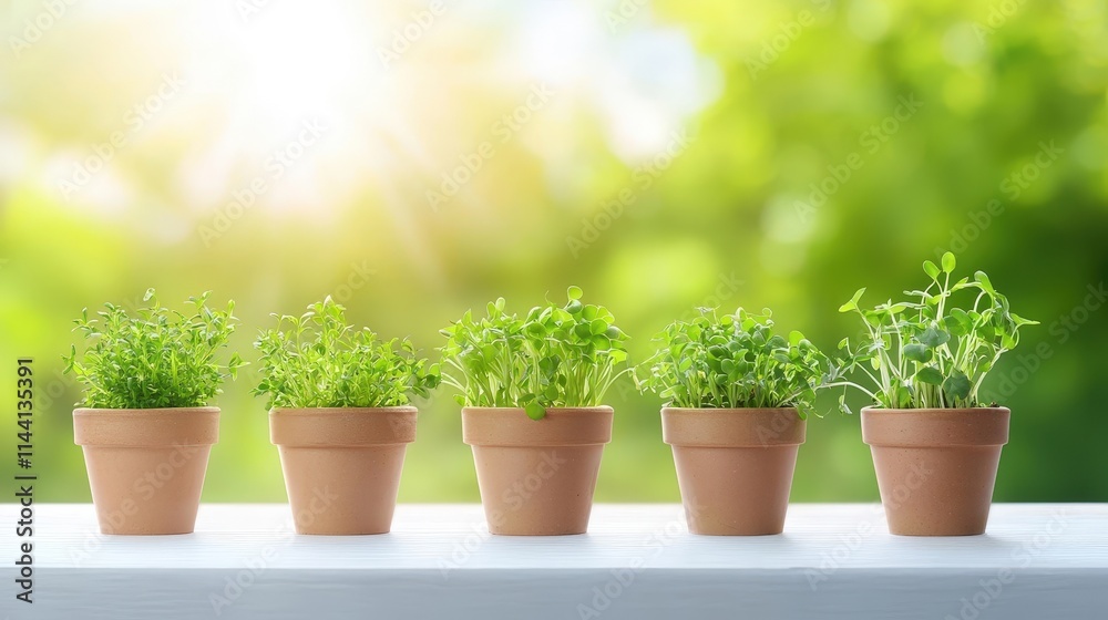 Green Plants in Pots Against a Bright Background Green Plants in Pots Against a Bright Background