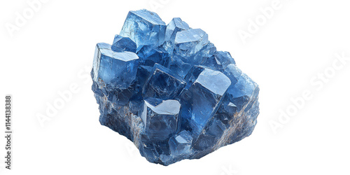 Blue calcite mineral specimen isolated on transparent background