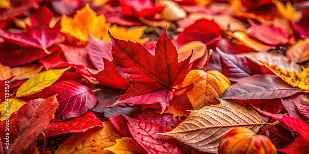 Fototapeta premium Radiant red autumn leaves ablaze in a captivating nature photography collage.