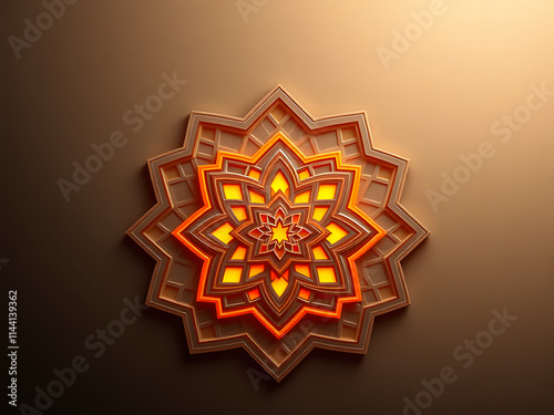 Golden star with floral pattern design in gold and vintage style, perfect for islamic ramadahan s and celebration, featuring a mandala-like decoration and elegant ornamental frame photo