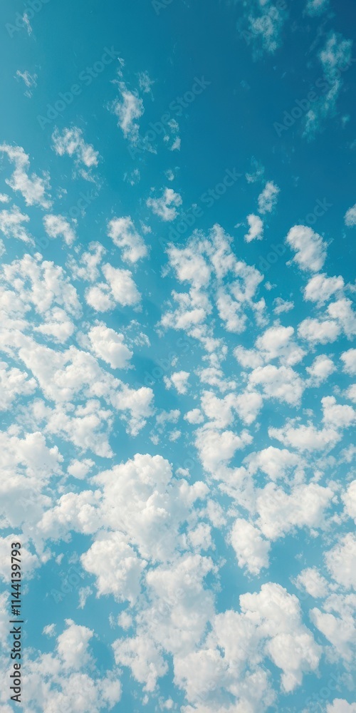 Obraz premium Vast expanse of blue sky dotted with fluffy white cumulus clouds, environment,picture