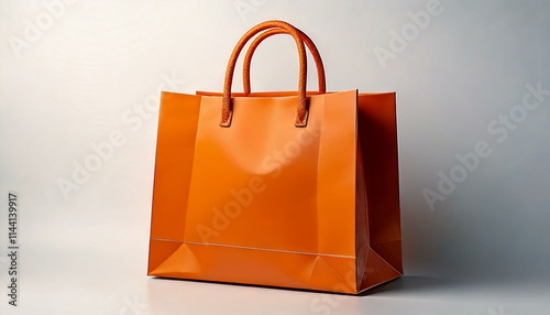 A display shopping bag on the floor on a white background. Marketing and business concept. Sale season.