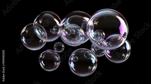 floating soap bubbles with vibrant reflections, isolated background, whimsical and dreamy, delicate and soft, high detail, light and airy