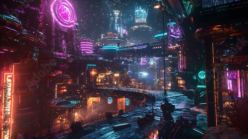Sci-Fi City with Neon Lighting and Futuristic Features