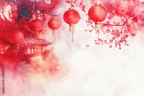 Chinese new year watercolor background . Oriental festive art design for place text and product images.