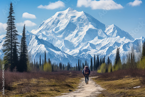awe-inspiring and untouched splendor of Denali National Park in Alaska, featuring majestic Denali mountain, expansive tundras, and feeling of excitement and respect evoked by this renowned location photo