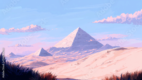 8-bit pixel art desert landscape at sunset, retro video game atmosphere with blocky, vibrant colors