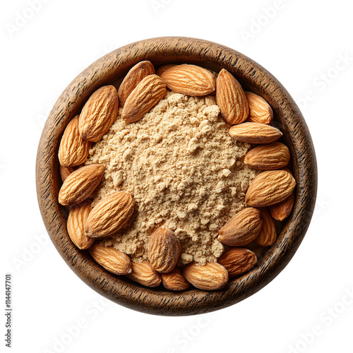 Dried Almond Churna Powder for mixing with milk isolated on transparent background photo