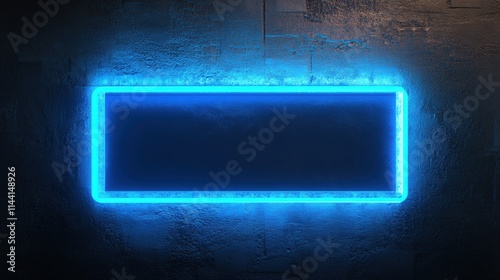 A vibrant blue neon light frame against a textured dark wall, creating a modern and edgy atmosphere. photo