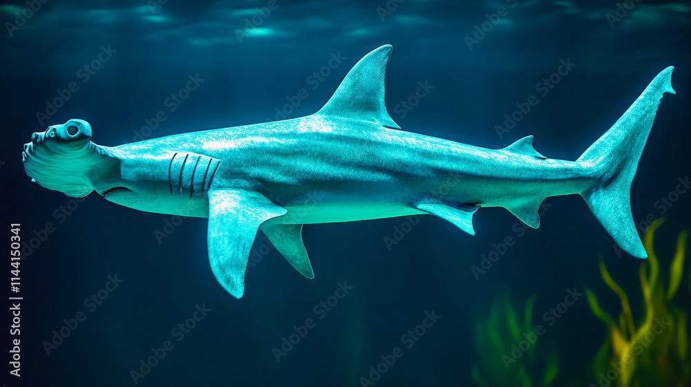 Obraz premium A stylized representation of a hammerhead shark with its distinctive shape and textured body