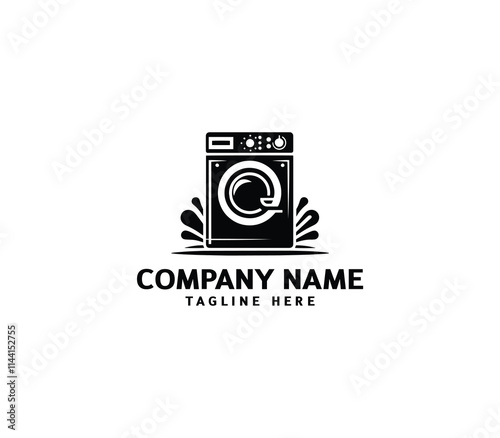 Vector silhouette washer machine logo design. Washing machine for washing. Vector icon illustration