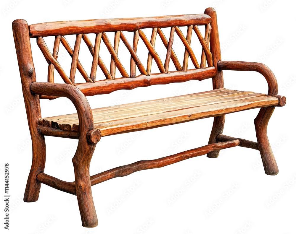 Rustic wooden bench with natural finish, perfect for outdoor settings Rustic wooden bench with natural finish, perfect for outdoor settings