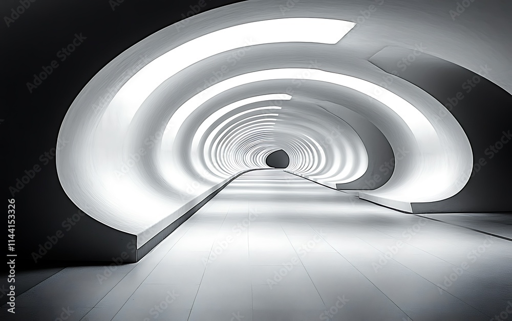 Fototapeta premium Abstract futuristic white tunnel with glowing lights.