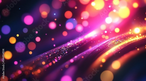 Vibrant abstract background with colorful bokeh lights in hues of pink, purple, and gold.