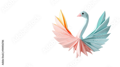 Elegant Folded Origami Swan in Pastel Paper: A Creative Design Element for Arts, Crafts, and Decoration. photo