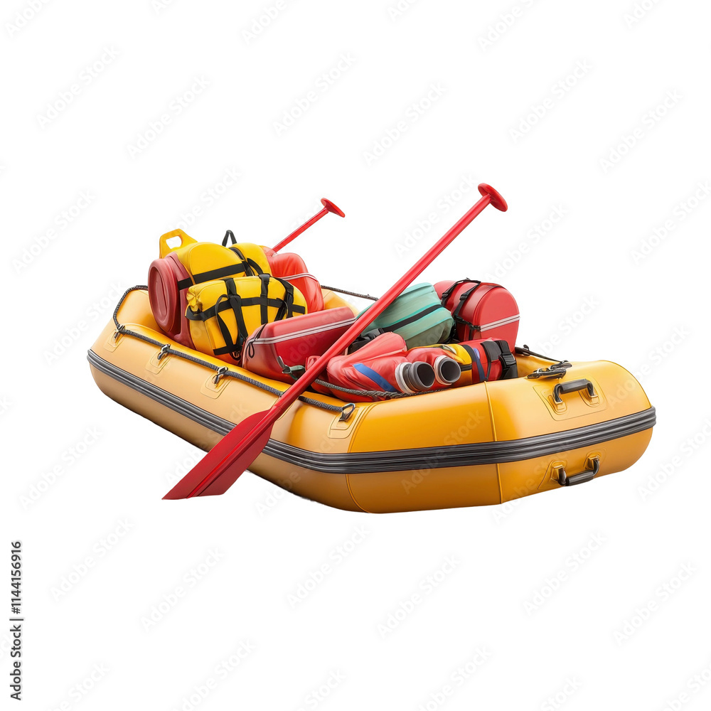 Rescue Raft with Life Vests and Paddles for Emergency Use