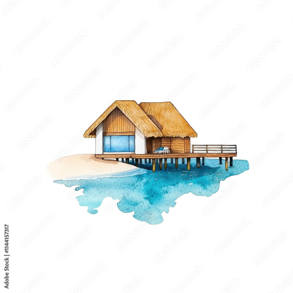 Watercolor Tropical Beach House in the Maldives Watercolor Tropical Beach House in the Maldives
