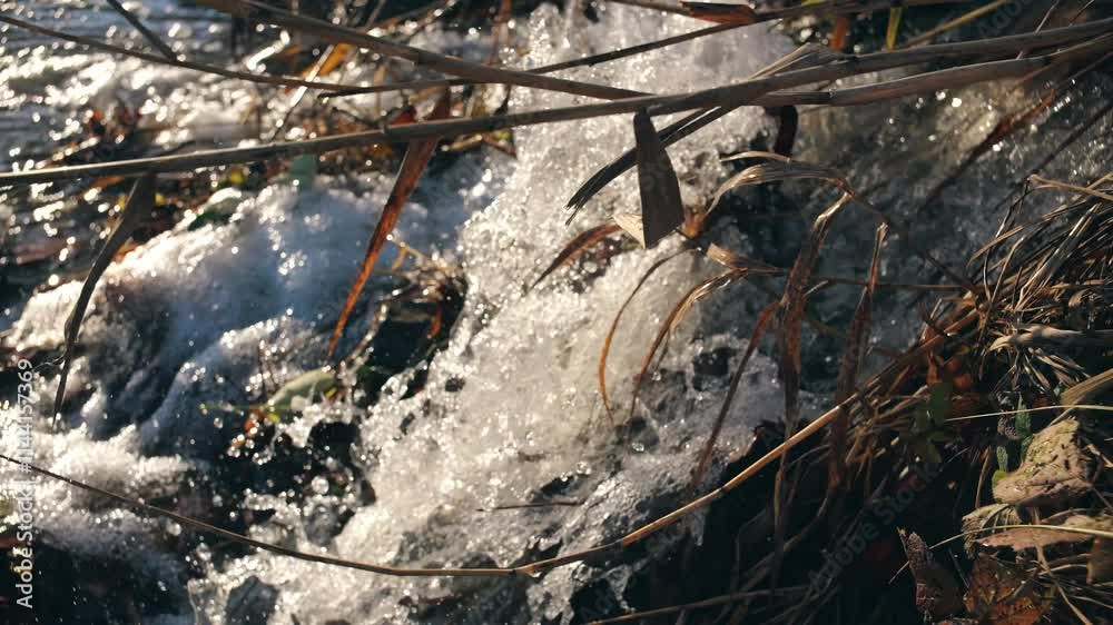 Flowing stream with icy details in Walensee, Switzerland Flowing stream with icy details in Walensee, Switzerland