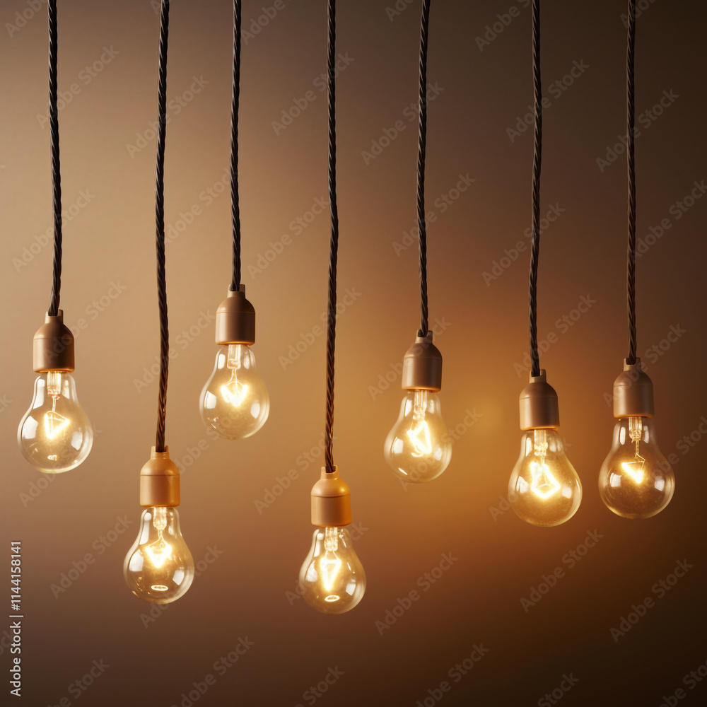A bunch of light bulbs on a dark beige background. A bunch of light bulbs on a dark beige background.