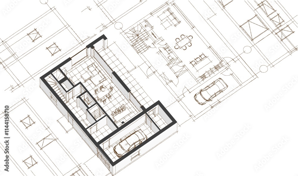 house architectural project sketch 3d illustration house architectural project sketch 3d illustration
