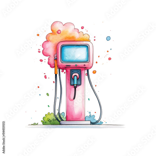 Glowing Electric Vehicle Charging Station Watercolor Art photo