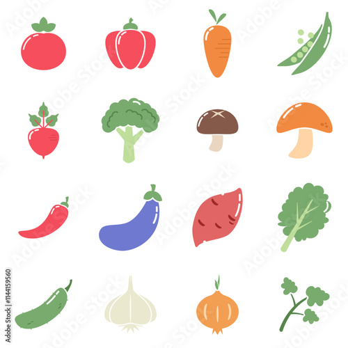 Vegetables flat icons set, Vegetables healthy food vector illustrations