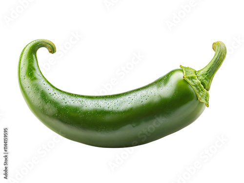  green jalapeño pepper with a smooth, curved body,  isolated on transparent background, cutout . PNG	
 