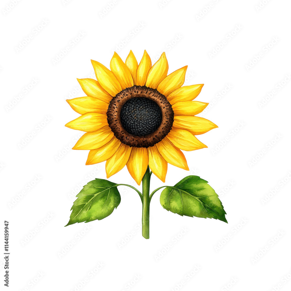 Fototapeta premium Vibrant Single Sunflower Watercolor Artwork