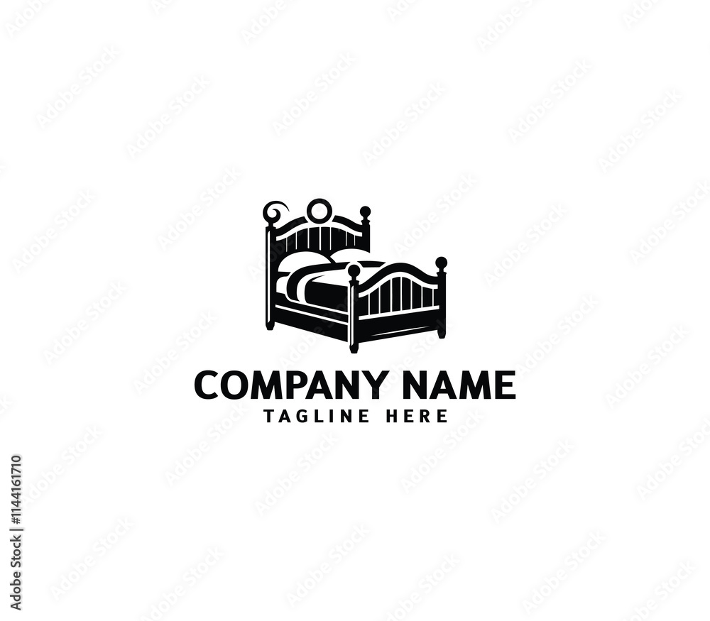 Vector bed logo design. Pillow shape design bed concept. Creative home bed logo. Bedroom, Furniture Vector bed logo design. Pillow shape design bed concept. Creative home bed logo. Bedroom, Furniture