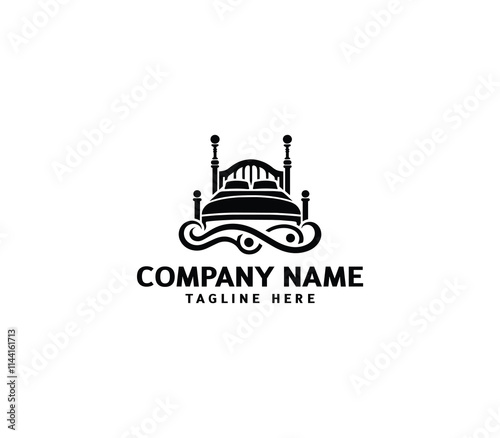 Vector bed logo design. Pillow shape design bed concept. Creative home bed logo. Bedroom, Furniture