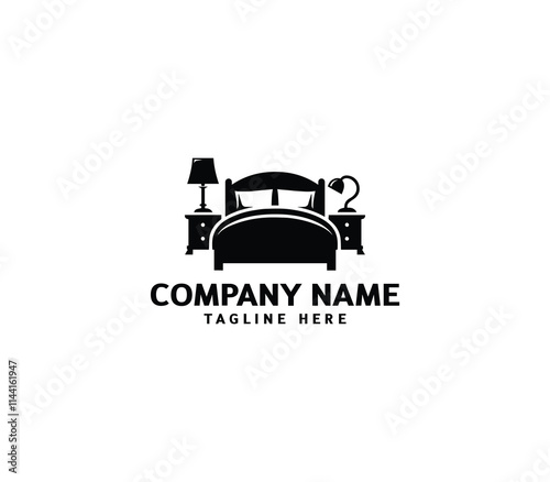 Vector bed logo design. Pillow shape design bed concept. Creative home bed logo. Bedroom, Furniture