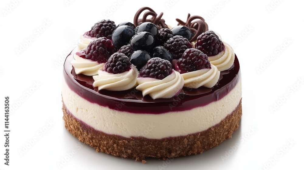 Elegant Berry Cheesecake with Chocolate Garnish and Cream Swirls Elegant Berry Cheesecake with Chocolate Garnish and Cream Swirls