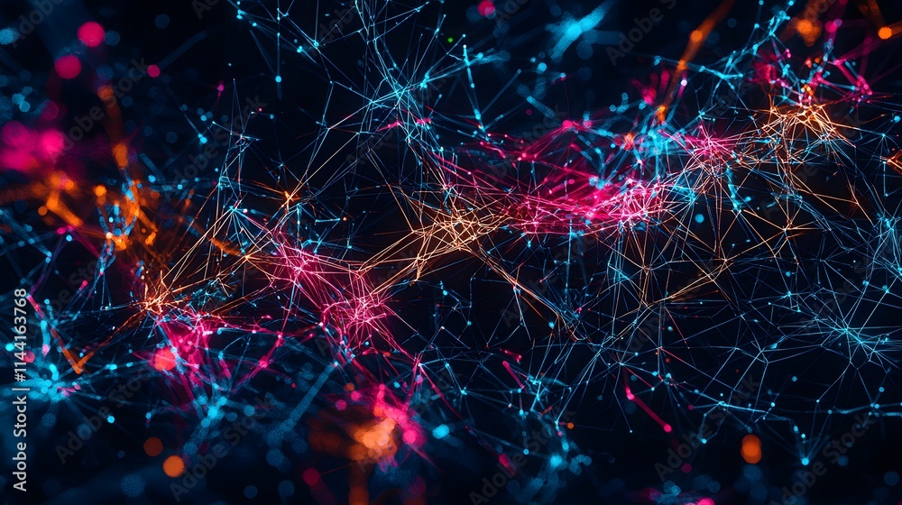 Fototapeta premium Intricate Neon Network on Dark Background