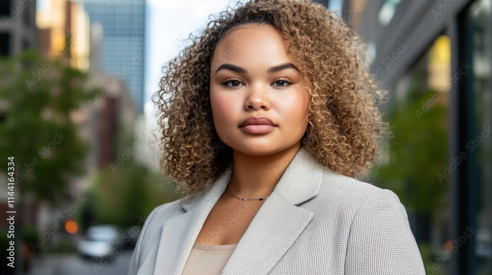 Confident black woman poses in urban setting surrounded by modern architecture Confident black woman poses in urban setting surrounded by modern architecture