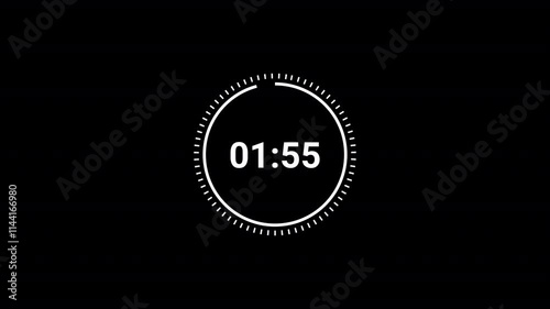 Two minute circle countdown timer animation on transparent background with alpha channel countdown video