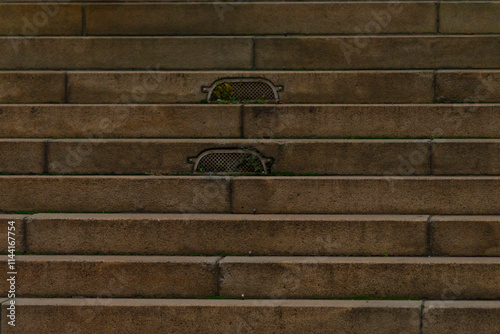 This is a detailed closeup image of a staircase that has a few steps missing, creating a distinctive and unique appearance photo