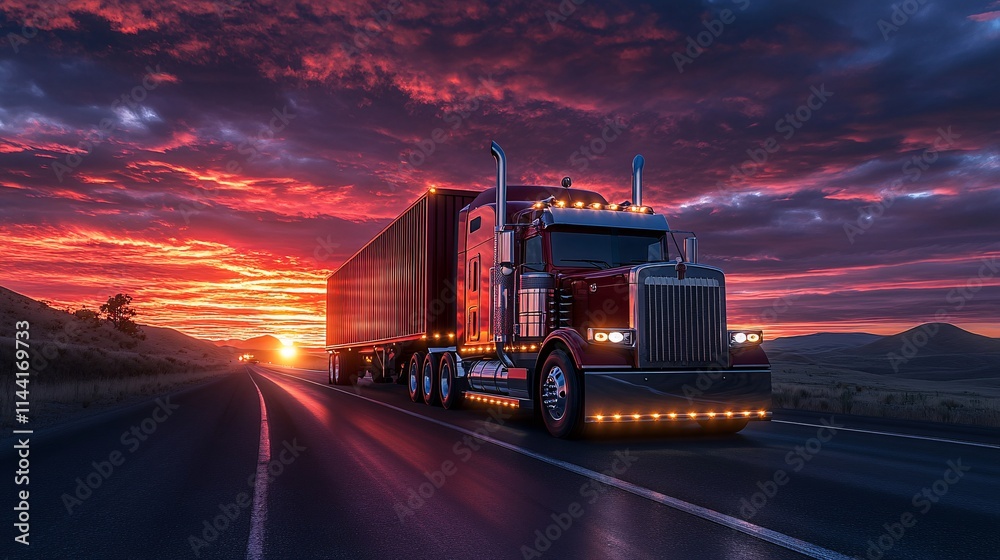 A truck racing along the highway at sunset, carrying cargo across the nation, symbolizing the power and efficiency of road freight transportation. A truck racing along the highway at sunset, carrying cargo across the nation, symbolizing the power and efficiency of road freight transportation.