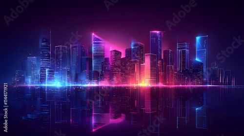 Urban Skyline with Neon Glow in a Modern Vector