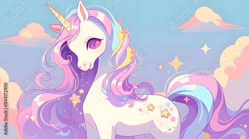 Obraz na płótnie Cute and whimsical unicorn with golden stars, designed in 2D anime style w salonie