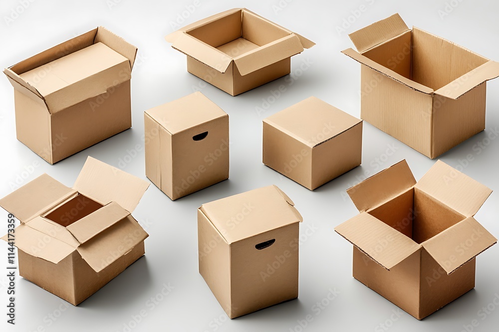 collection of various cardboard boxes on white background collection of various cardboard boxes on white background