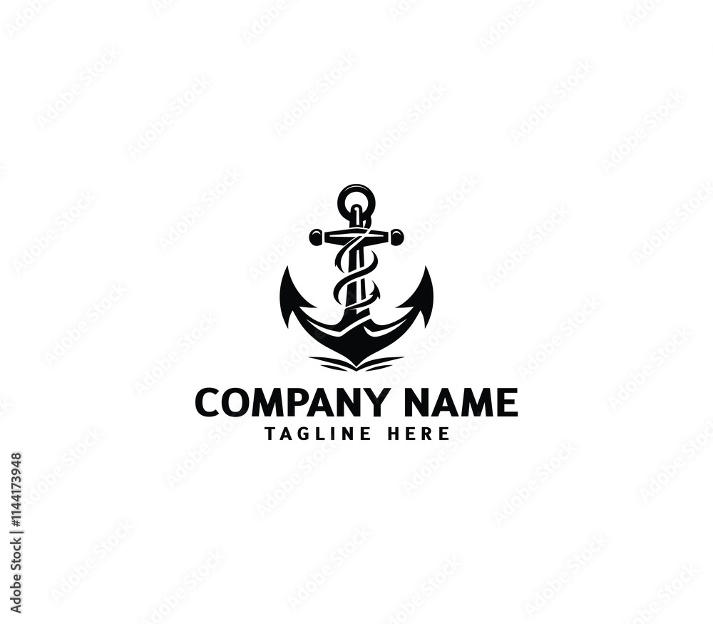 Vector anchor logo design. Marine retro emblems logo with anchor. Monochrome sea anchor illustration