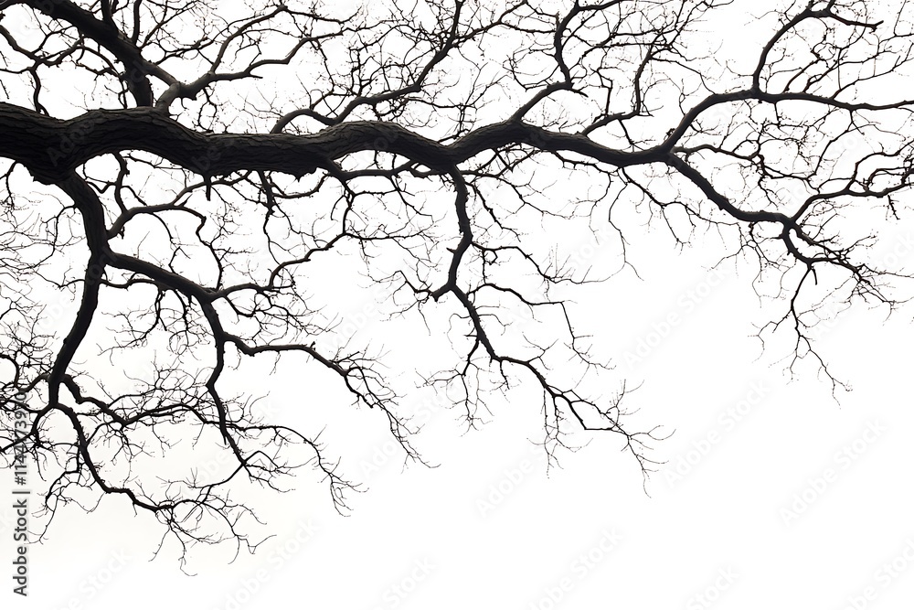 Fototapeta premium Tree without leaves, with dry bare branches watercolor illustration. Gothic driftwood Halloween decoration. Countryside isolated from background. For seasonal design winter, autumn.
